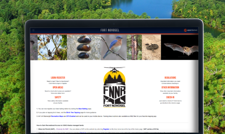 computer showing the isportsman portal page for fort novosel