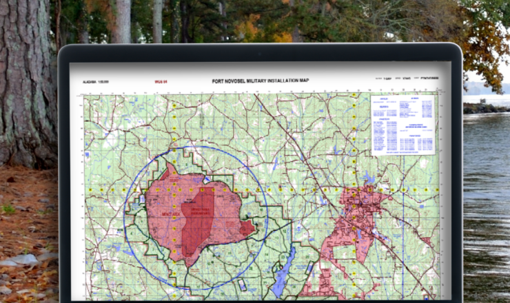 computer showing hunting maps for fort novosel
