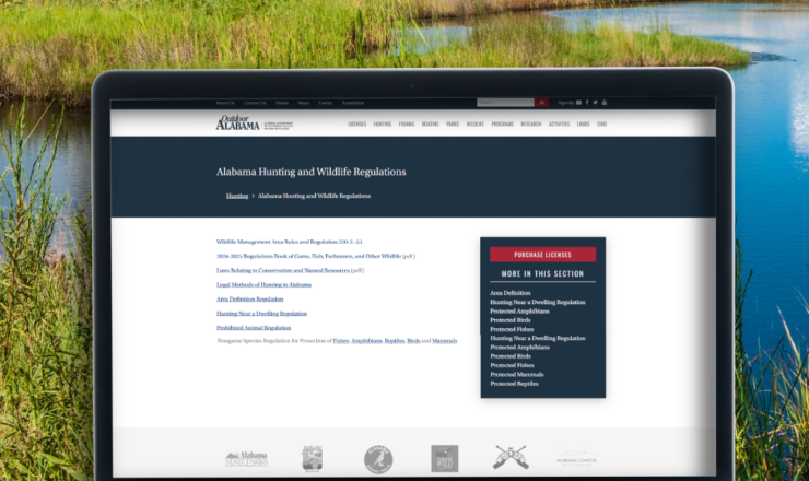computer showing hunting regulations for Alabama
