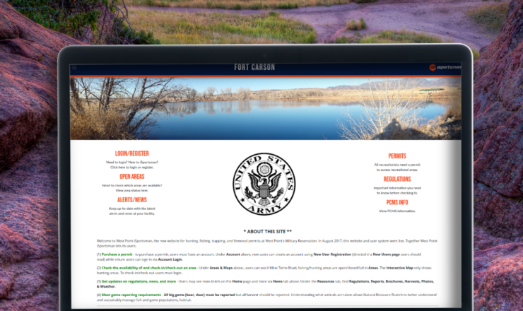 computer showing the isportsman portal page for pinon canyon maneuver site