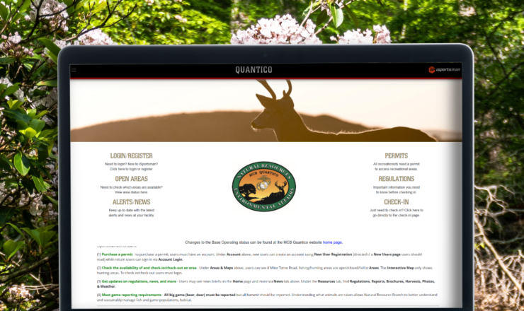 computer showing the isportsman portal page for MCB quantico