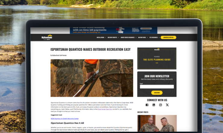 computer showing an article about iSportsman at mcb quantico