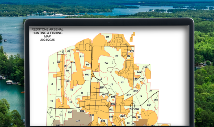 computer showing hunting maps for redstone aresenal