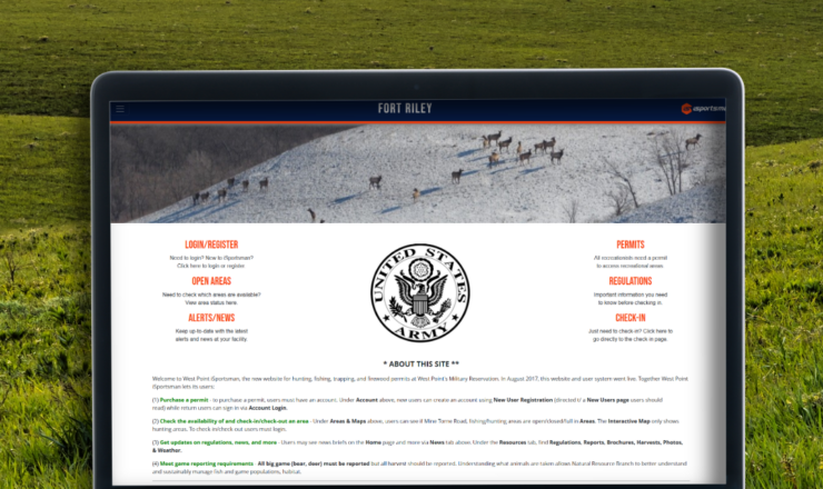 computer showing the isportsman portal page for fort riley