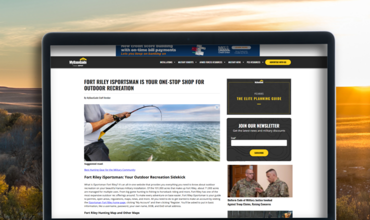a computer screen showing an article on isportsman at fort riley on mybaseguide.com