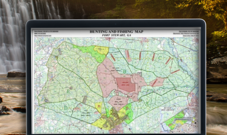 computer showing hunting maps for fort stewart