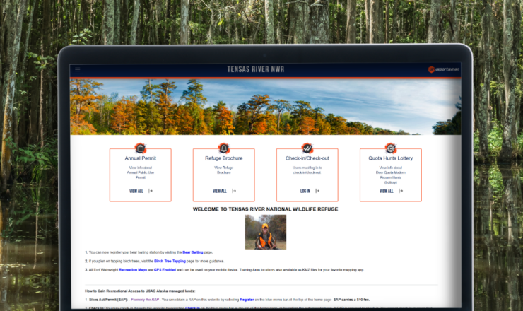 computer showing the isportsman portal page for tensas river wildlife refuge