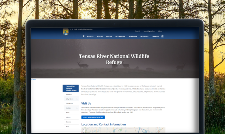 a computer showing the web profile for tensas river national wildlife refuge