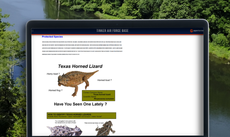 A computer screen showing the endangered species list on tinker air force base