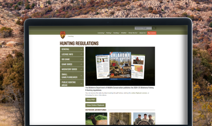 computer showing hunting regulations for oklahoma