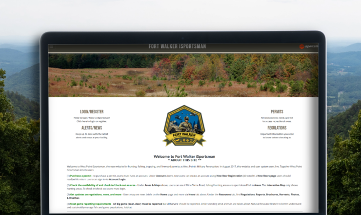 computer showing the isportsman portal page for fort walker